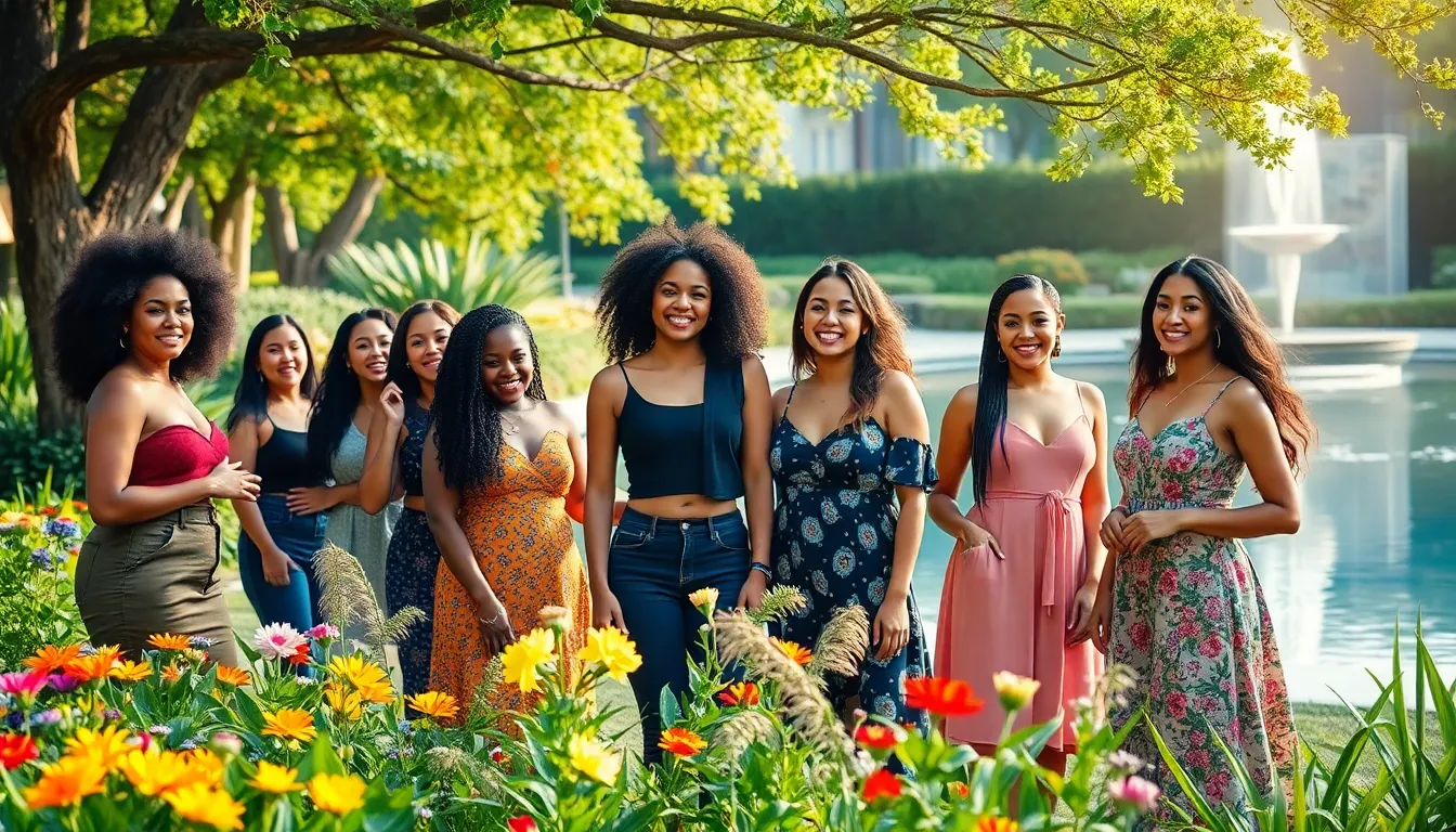 diverse individuals celebrating natural beauty in an outdoor paradise setting.